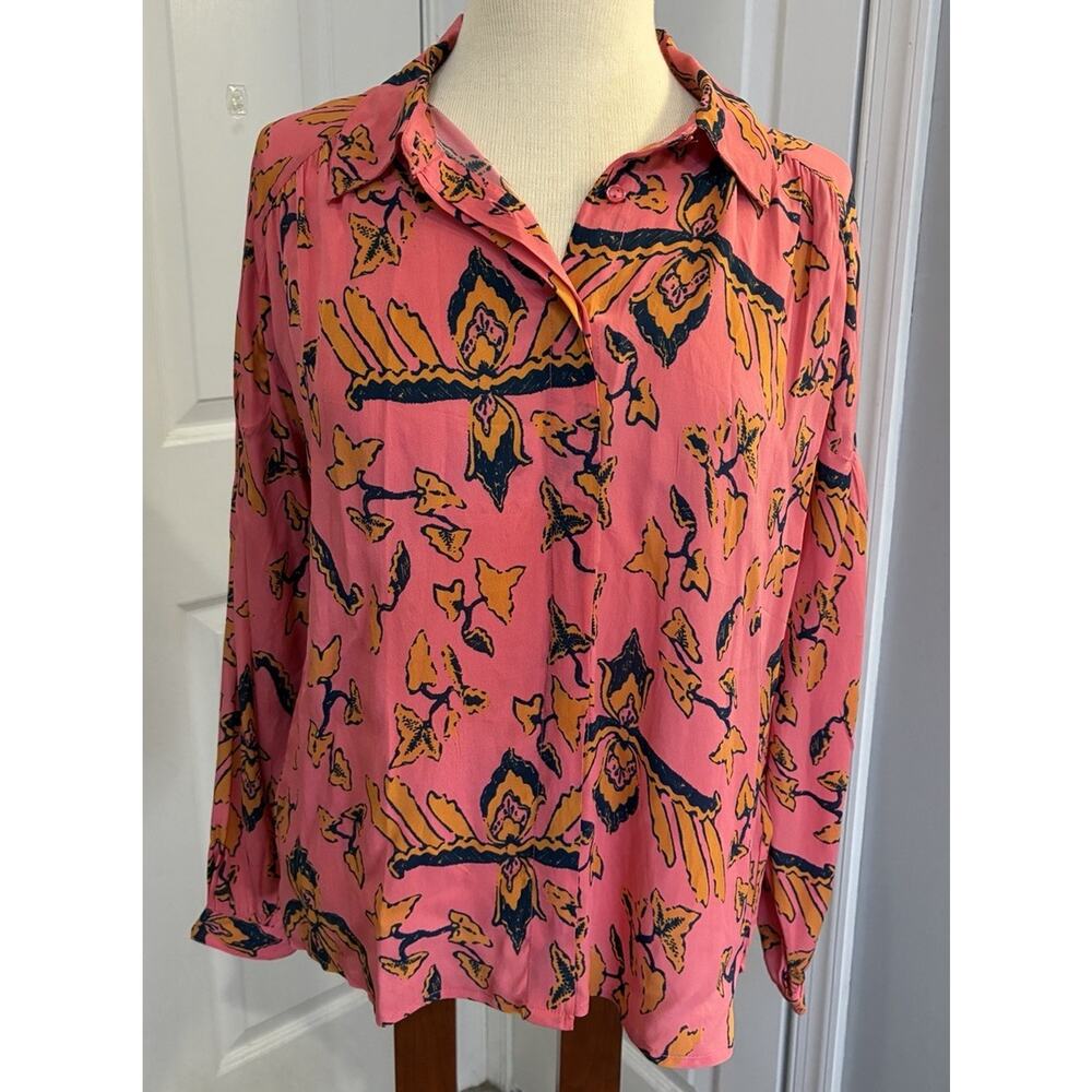 Ba&sh Cantasy Pink Orange Abstract Botanical Viscose Button Up Blouse Size XS